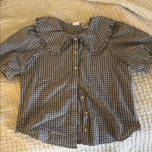 Levi's Black and White Checkered Blouse with Oversized Collar